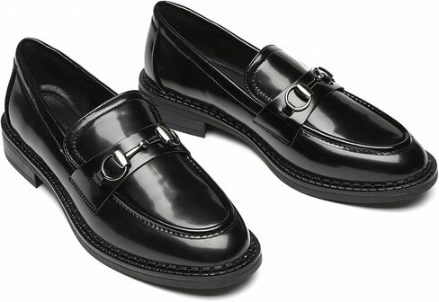 Bernal Women's Platform Loafers - Chunky Heel Slip-On Moccasins with Buckle for Business Office Work School & Casual Wear in Kuwait