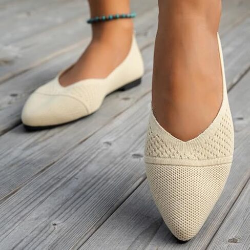 Women's Knit Pointed Toe Flat Shoes, Breathable Casual Slip On Loafers for Daily Wear in Kuwait
