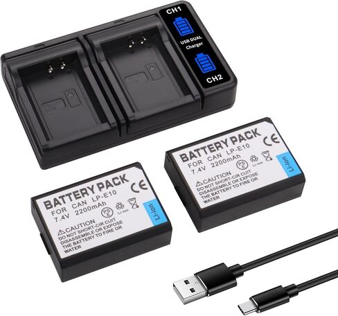 2-Pack LP-E10 Battery with Smart LCD Display Dual Channel Charger for Canon EOS Rebel T3 T5 T6 T7 T100, Kiss X50 X70 X80 X90, EOS 1100D 1200D 1300D 1500D 2000D 3000D 4000D Digital Cameras in Saudi Arabia