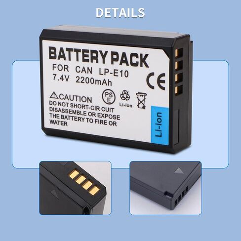 2-Pack LP-E10 Battery with Smart LCD Display Dual Channel Charger for Canon EOS Rebel T3 T5 T6 T7 T100, Kiss X50 X70 X80 X90, EOS 1100D 1200D 1300D 1500D 2000D 3000D 4000D Digital Cameras in Saudi Arabia