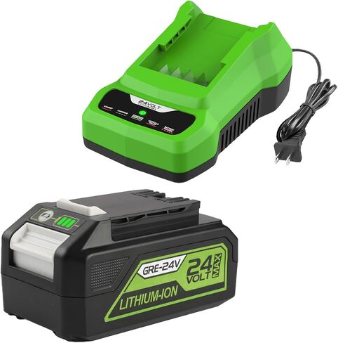 Powilling 2 Packs 6.5Ah for Greenworks 24V Battery and Charger, 29842 29852 Battery Replacement for Greenworks 24V Cordless Tools 20352 22232 25083029(Not for LawnMaster) in Kuwait
