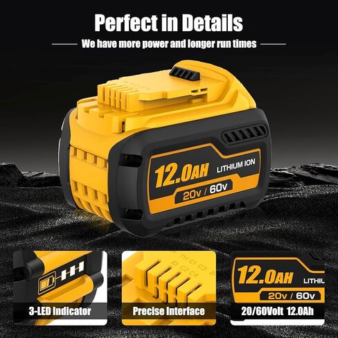 DCB609 12.0Ah Replacement for Dewalt 20V/60v Flexvolt Battery(2PC-60V) | Compatible with Dewalt 20V/60V Max Battery DCB606 DCB609-2 DCB606-2 DCB612 in Kuwait