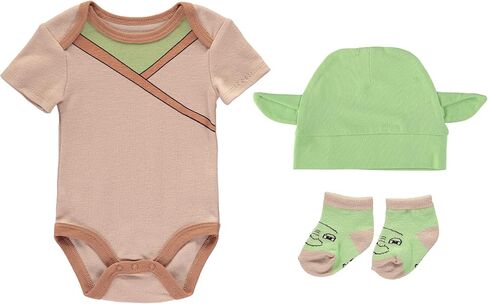 Happy Threads Baby Boys' Star Wars Yoda Baby Boys | Bodysuit Bootie Socks and Hat 3 Piece Gift Set in Saudi Arabia