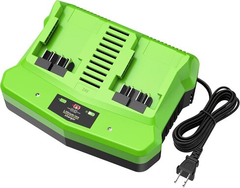 24V Dual Port Fast Charger Replacement for Greenworks 24V Battery Charger CAG812 CAG80009 2938202 2961702, Simultaneous Rapid Charger Fits Greenworks 24V Batteries BAG724 BAG70001 LB24A050 in Kuwait