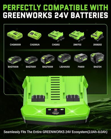 24V Dual Port Fast Charger Replacement for Greenworks 24V Battery Charger CAG812 CAG80009 2938202 2961702, Simultaneous Rapid Charger Fits Greenworks 24V Batteries BAG724 BAG70001 LB24A050 in Kuwait