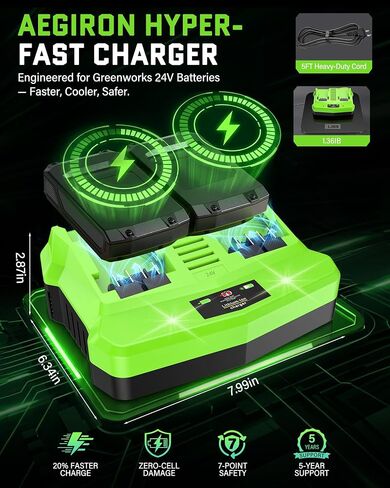 24V Dual Port Fast Charger Replacement for Greenworks 24V Battery Charger CAG812 CAG80009 2938202 2961702, Simultaneous Rapid Charger Fits Greenworks 24V Batteries BAG724 BAG70001 LB24A050 in Kuwait