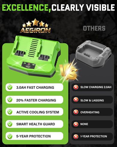 24V Dual Port Fast Charger Replacement for Greenworks 24V Battery Charger CAG812 CAG80009 2938202 2961702, Simultaneous Rapid Charger Fits Greenworks 24V Batteries BAG724 BAG70001 LB24A050 in Kuwait