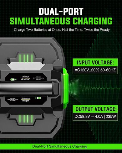 4.0A Dual Port Speed Charger for EGO 56V Battery, Replacement for EGO Battery Charger, Simultaneous Charging, for EGO Charger CH2800D in Saudi Arabia
