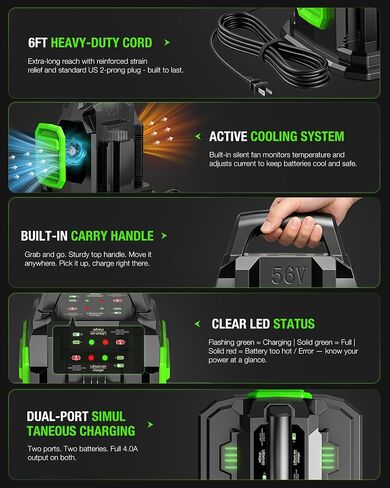 4.0A Dual Port Speed Charger for EGO 56V Battery, Replacement for EGO Battery Charger, Simultaneous Charging, for EGO Charger CH2800D in Saudi Arabia