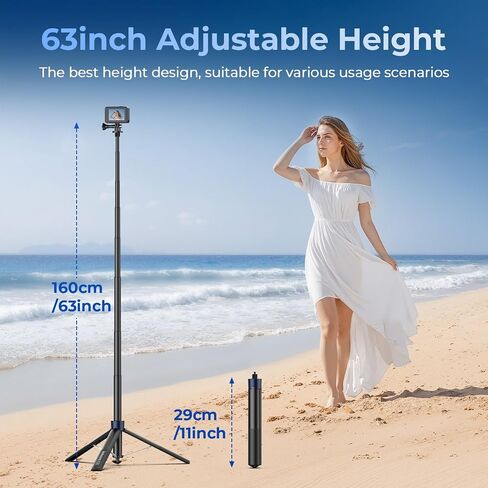 حامل ثلاثي غير مرئي 63 بوصة من Kaitezenz لكاميرات الحركة Insta360 Ace/Ace Pro 2/GO Ultra/GO 3S/ONE X2/X3/X4/X5، مقبض عمود تمديد لـ GoPro، DJI Osmo Pocket 3/4 in Kuwait