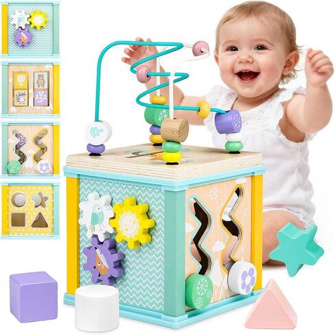 Airlab Wooden Activity Cube Montessori Toys for Boys Girls, Ocean | Montessori Learning Birthday Gift Sensory Interactive Learning Toys in Saudi Arabia