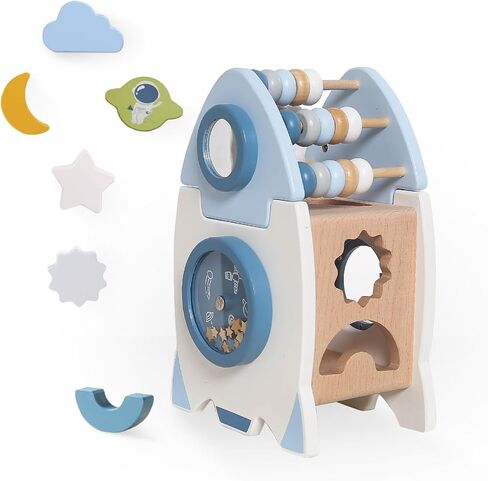 Wooden Space Toy for Baby, Montessori Toys for Babies, Toddler Rocket Toy, Sensory Activity Cube Learning Game, 1st Birthday Gift for Boys and Girls in Saudi Arabia