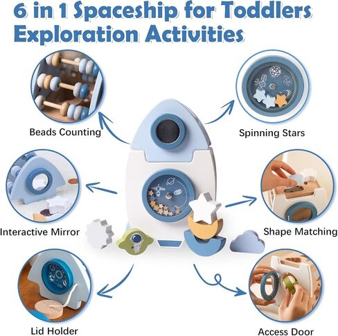 Wooden Space Toy for Baby, Montessori Toys for Babies, Toddler Rocket Toy, Sensory Activity Cube Learning Game, 1st Birthday Gift for Boys and Girls in Saudi Arabia