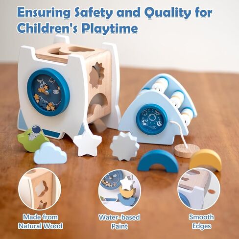 Wooden Space Toy for Baby, Montessori Toys for Babies, Toddler Rocket Toy, Sensory Activity Cube Learning Game, 1st Birthday Gift for Boys and Girls in Saudi Arabia