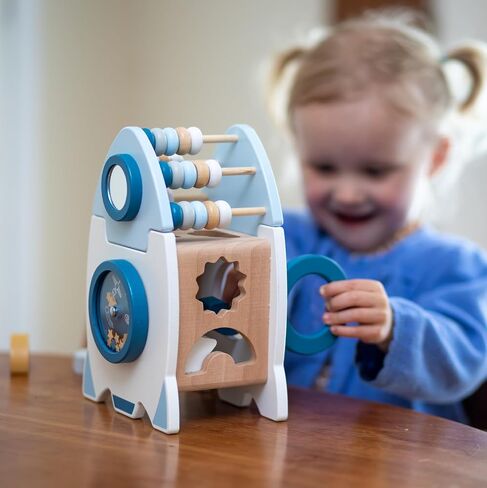 Wooden Space Toy for Baby, Montessori Toys for Babies, Toddler Rocket Toy, Sensory Activity Cube Learning Game, 1st Birthday Gift for Boys and Girls in Saudi Arabia