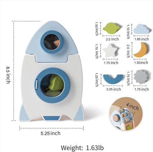 Wooden Space Toy for Baby, Montessori Toys for Babies, Toddler Rocket Toy, Sensory Activity Cube Learning Game, 1st Birthday Gift for Boys and Girls in Saudi Arabia