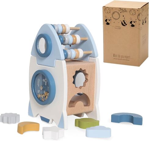 Wooden Space Toy for Baby, Montessori Toys for Babies, Toddler Rocket Toy, Sensory Activity Cube Learning Game, 1st Birthday Gift for Boys and Girls in Saudi Arabia