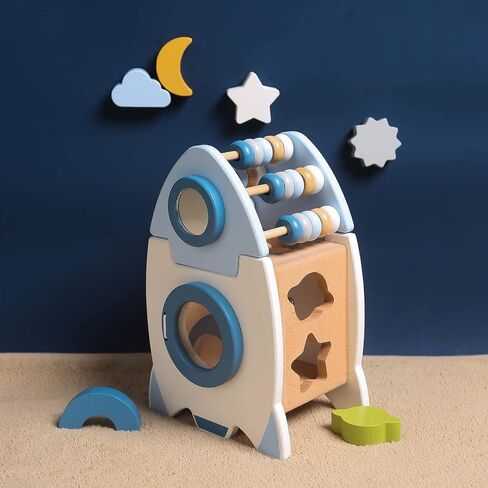 Wooden Space Toy for Baby, Montessori Toys for Babies, Toddler Rocket Toy, Sensory Activity Cube Learning Game, 1st Birthday Gift for Boys and Girls in Saudi Arabia