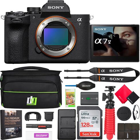 Sony Alpha a7 V Full Frame Mirrorless Camera with 28-70mm II Lens Kit (ILCE-7M5MB), 33MP, AI Autofocus, 4K 120p Video, 7.5 Stop IBIS Bundle with 128GB Memory Card, Deco Gear Camera Case & Accessories in Saudi Arabia