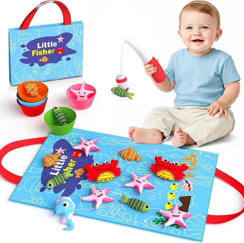 Toddler Toy Montessori Toys for 1 Year Old Baby Boy Girl, Fishing Game | 22pcs Cloth Fishing Game, Learning Toys for Toddlers 1-3, Counting, Color Sorting, Fine Motor Skills 6-18 Months Babies Gift in Saudi Arabia