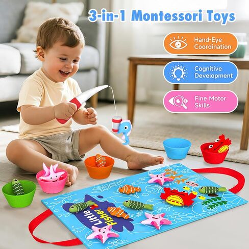 Toddler Toy Montessori Toys for 1 Year Old Baby Boy Girl, Fishing Game | 22pcs Cloth Fishing Game, Learning Toys for Toddlers 1-3, Counting, Color Sorting, Fine Motor Skills 6-18 Months Babies Gift in Saudi Arabia