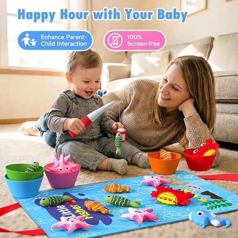 Toddler Toy Montessori Toys for 1 Year Old Baby Boy Girl, Fishing Game | 22pcs Cloth Fishing Game, Learning Toys for Toddlers 1-3, Counting, Color Sorting, Fine Motor Skills 6-18 Months Babies Gift in Saudi Arabia