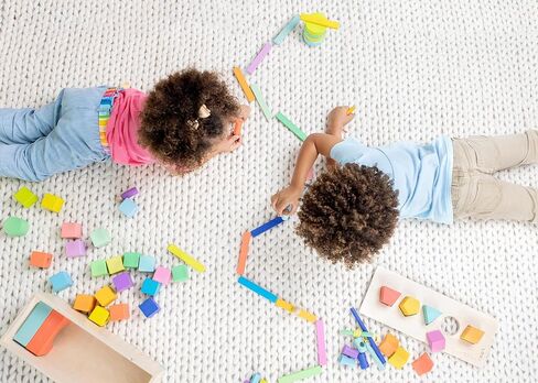 LOVEVERY | The Block Set | Solid Wood Building Blocks and Shapes + Wooden Storage Box, 70 Pieces, 18 Colors, 20+ Activities, Toddler Block Set and Converts into a Pull Car, Ages 12 to 48+ months in Saudi Arabia