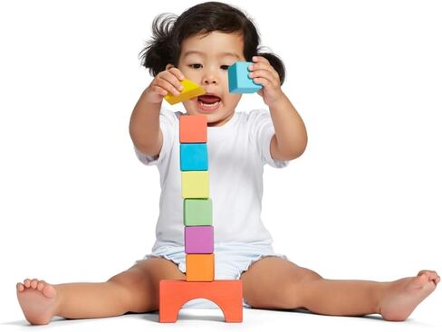 LOVEVERY | The Block Set | Solid Wood Building Blocks and Shapes + Wooden Storage Box, 70 Pieces, 18 Colors, 20+ Activities, Toddler Block Set and Converts into a Pull Car, Ages 12 to 48+ months in Saudi Arabia