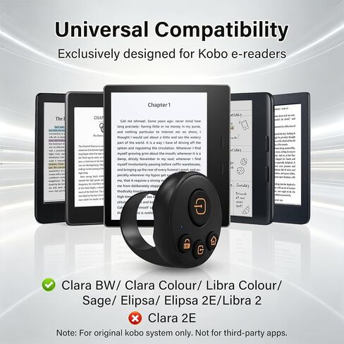 Designed for Kobo Remote Page Turner for Kobo Ereader Wireless Clicker | Remote Ring Hands-Free Reading for Kobo Clara BW/Libra Colour/Clara Colour/Elipsa/Clara 2E/Libra 2/Sage, Slient Click in Bed in Saudi Arabia