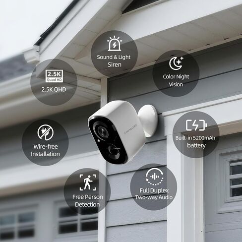 2.5K Wireless Home Security Cameras Outdoor WiFi, Non-Subscription AI Person Detection, 4MP Color Night Vision, Full Duplex 2-Way Audio, IP66 Waterproof Battery Powered, U.S. AWS Cloud in Saudi Arabia
