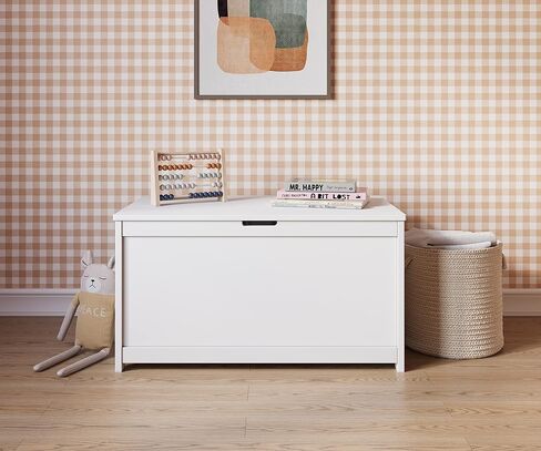 Child Craft Harmony 33" Wood Toy Box, Large Toy Chest Storage Organizer, Soft Close Safety Hinges, Ventilation Hole, 6 Cubic Ft Capacity, Kids Playroom Nursery Bedroom Storage Chest (Matte White) in Kuwait
