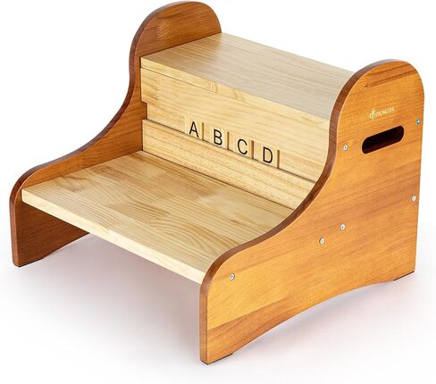 StrongTek 2-Step Stool, Pine Wood, Custom Name Display, Non-Slip Pads | Alphabet Blocks for Custom Name Display, Lightweight Design, Easy to Clean, Bedroom, Playroom and Home Use in Saudi Arabia