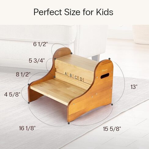 StrongTek 2-Step Stool, Pine Wood, Custom Name Display, Non-Slip Pads | Alphabet Blocks for Custom Name Display, Lightweight Design, Easy to Clean, Bedroom, Playroom and Home Use in Saudi Arabia