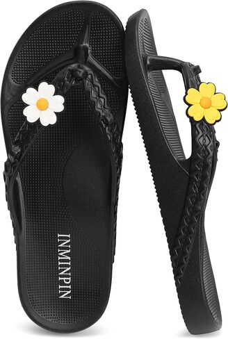 INMINPIN Women's Arch Support Flip Flops Orthotic Thong Sandals Lightweight Beach Pool Shower Slides Sandal Indoor Outdoor,Black,Label Size 11=10 women in Saudi Arabia