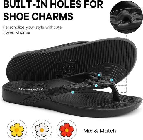 INMINPIN Women's Arch Support Flip Flops Orthotic Thong Sandals Lightweight Beach Pool Shower Slides Sandal Indoor Outdoor,Black,Label Size 11=10 women in Saudi Arabia