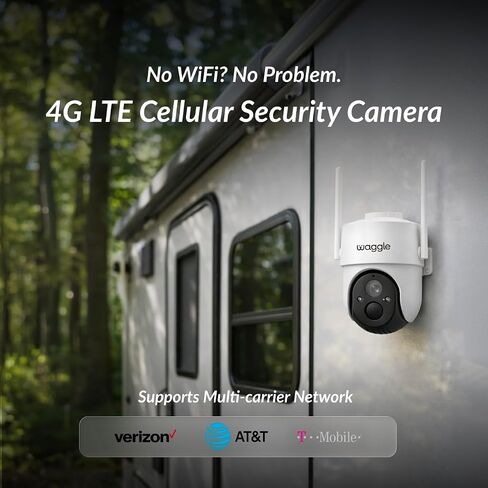 Waggle 4G LTE Cellular Security Camera Wireless Outdoor - 360° Live View, 2K Color Night Vision, PIR Motion Sensor, 2 Way Talk, Built in SIM Card - Solar Panel Included - Subscription Required in Kuwait