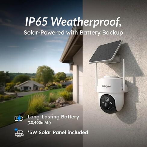 Waggle 4G LTE Cellular Security Camera Wireless Outdoor - 360° Live View, 2K Color Night Vision, PIR Motion Sensor, 2 Way Talk, Built in SIM Card - Solar Panel Included - Subscription Required in Kuwait