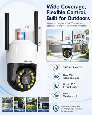 JideTech 5MP Outdoor PTZ Security Camera, 5X Optical Zoom, Dual-Band WiFi, Color Night Vision, Auto Tracking & Human Detection, IP66, NVR Compatible – for Yard, Driveway, Home Security in Saudi Arabia