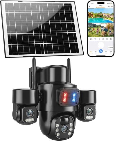 KEPEAK Solar Security Cameras Wireless Outdoor, Triple Lens Cameras for Home Security, 360°Coverage, Pan & Tilt, No Blind Spots, Color Night Vision in Saudi Arabia