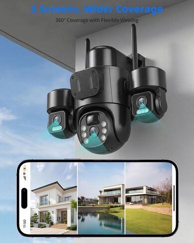 KEPEAK Solar Security Cameras Wireless Outdoor, Triple Lens Cameras for Home Security, 360°Coverage, Pan & Tilt, No Blind Spots, Color Night Vision in Saudi Arabia
