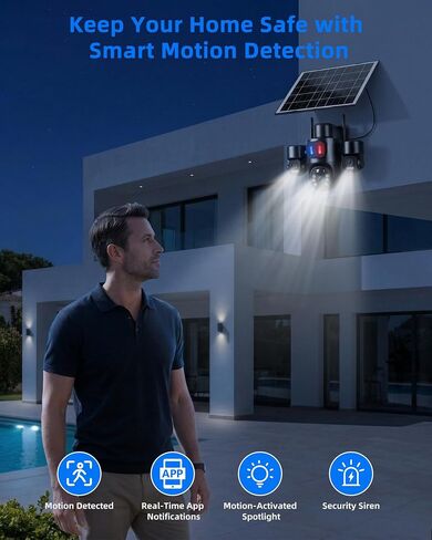 KEPEAK Solar Security Cameras Wireless Outdoor, Triple Lens Cameras for Home Security, 360°Coverage, Pan & Tilt, No Blind Spots, Color Night Vision in Saudi Arabia