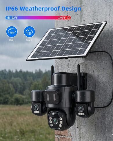 KEPEAK Solar Security Cameras Wireless Outdoor, Triple Lens Cameras for Home Security, 360°Coverage, Pan & Tilt, No Blind Spots, Color Night Vision in Saudi Arabia