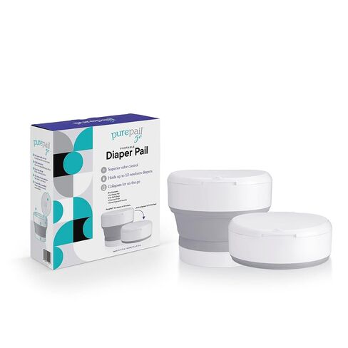 Go Portable Diaper Pail — White — Superior Odor Control with No Added Fragrance — Collapses for On-The-Go — Compact & Space-Saving in Kuwait