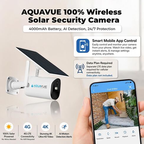 Solace 4G Portable Solar Powered LTE Camera - Outdoor Weatherproof Boat Security Device with 4k Video - AI Motion Detection - Security Camera with (5-7) Day Battery Backup Without Wi-Fi in Saudi Arabia