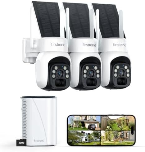 firstrend 360° Solar Camera Outdoor Wireless for Home Security, 3-Cam Kit, No Subscription Required, Human Auto Tracking, Two Way Audio, 2K Color Night Vision, IP65 in Saudi Arabia