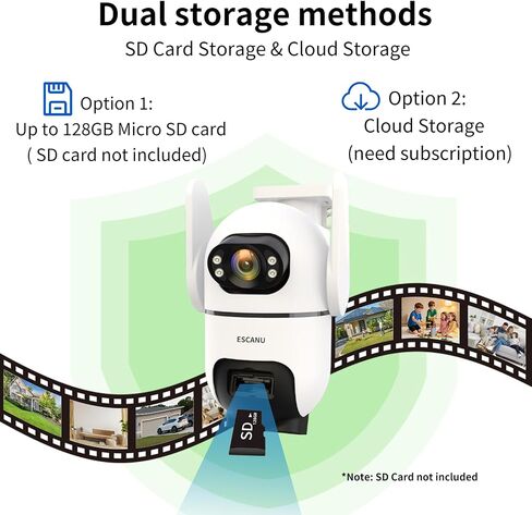 ESCANU Three-Lens Security Camera Wireless Outdoor,2K 360° View Cameras for Home Security,Solar Battery Powered Camera with10x Hybrid Zoom,Motion Detection,Night Vision,No Subscription Fee,Waterproof in Saudi Arabia