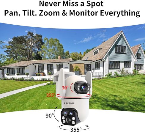 ESCANU Three-Lens Security Camera Wireless Outdoor,2K 360° View Cameras for Home Security,Solar Battery Powered Camera with10x Hybrid Zoom,Motion Detection,Night Vision,No Subscription Fee,Waterproof in Saudi Arabia