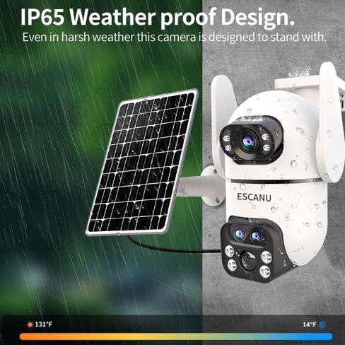 ESCANU Three-Lens Security Camera Wireless Outdoor,2K 360° View Cameras for Home Security,Solar Battery Powered Camera with10x Hybrid Zoom,Motion Detection,Night Vision,No Subscription Fee,Waterproof in Saudi Arabia