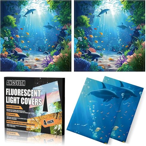 ANGSYLTH 4 Pcs 2x2 Feet Fluorescent Ceiling Light Covers | Magnetic Light Covers for Classroom, Office, Hospitals, Home (Underwater World) in Saudi Arabia