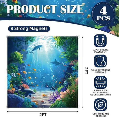 ANGSYLTH 4 Pcs 2x2 Feet Fluorescent Ceiling Light Covers | Magnetic Light Covers for Classroom, Office, Hospitals, Home (Underwater World) in Saudi Arabia